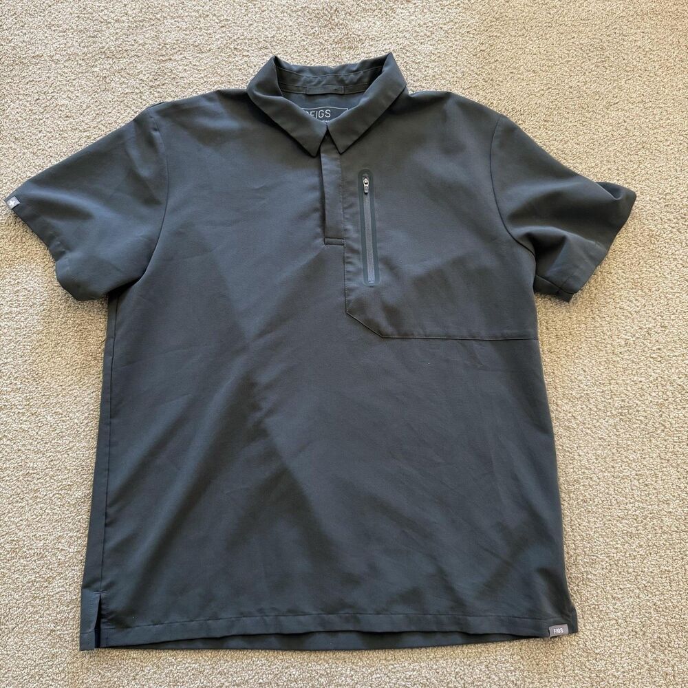 FIGS Shirt Mens Large Gray Technical Collection Zip Chest Pocket Scrub Polo